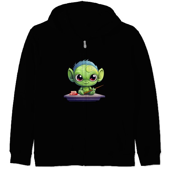 Alien Enjoying Sushi Zip Hoodies