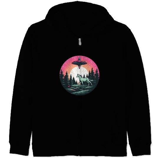 UFO Abduction: Alien Abducts Horse at Sunset Zip Hoodies