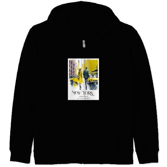 Watercolor painting loving couple in New York City Zip Hoodies