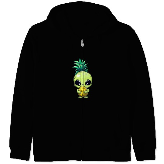 Pineapple-Hair Alien: Green & Funny Zip Hoodies