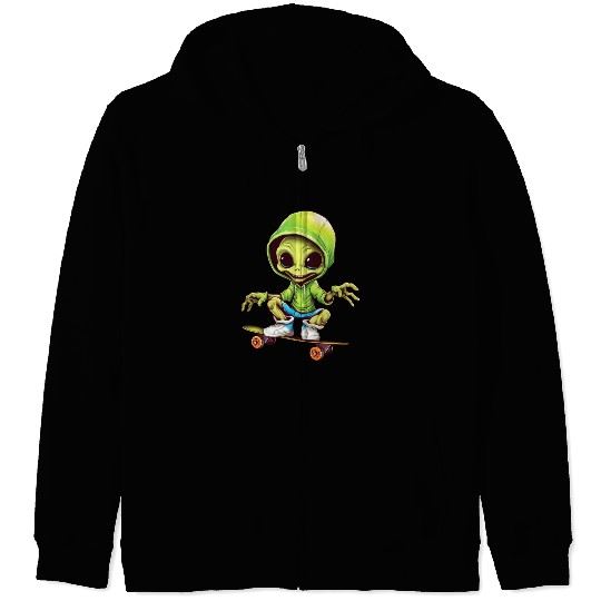 Extraterrestrial on a Space Skateboard Zip Hoodies