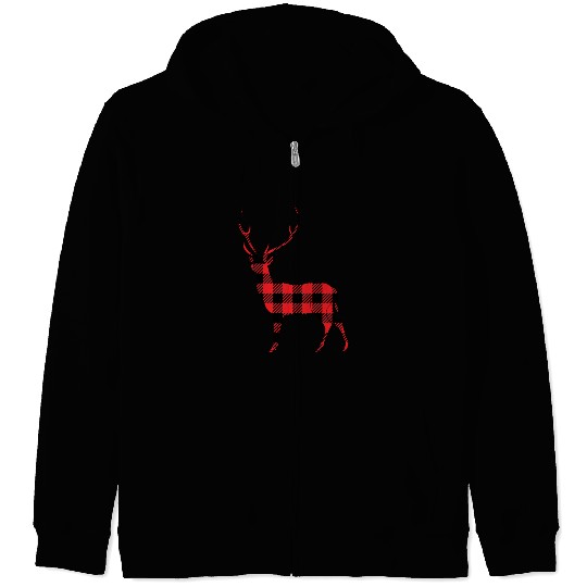 Buffalo Plaid Deer Zip Hoodies
