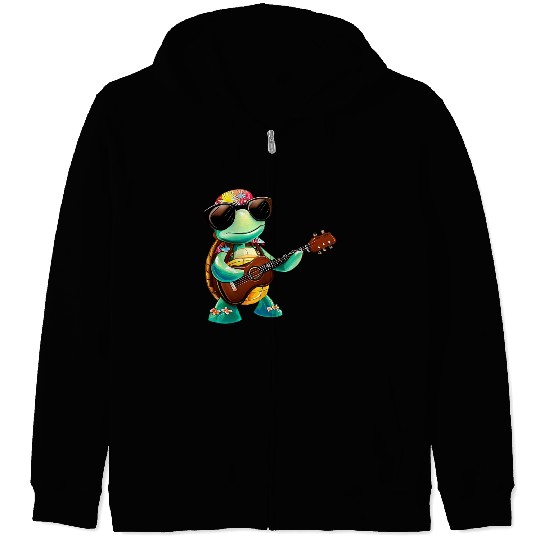 Tropical turtle with guitar Zip Hoodies