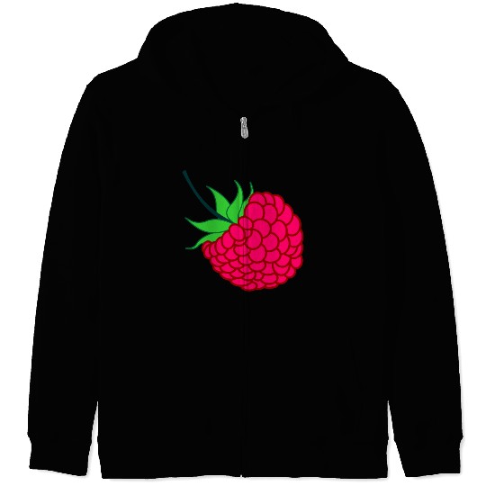 Raspberry red with green leaves Zip Hoodies
