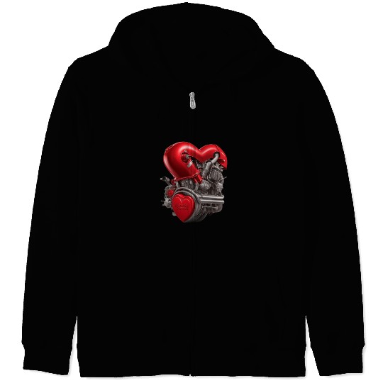 heart combined with a car engine with exhaust Zip Hoodies