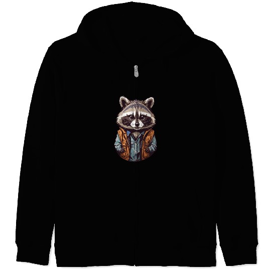Raccoon on Orange Jacket Sticker Zip Hoodies
