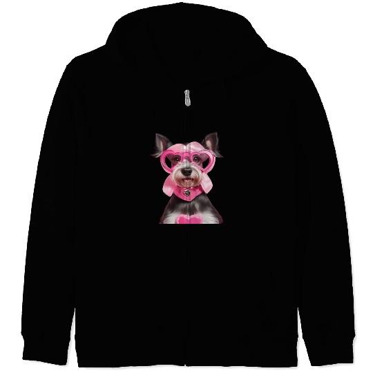 Schnauzer wearing Pink & Silver Heart Zip Hoodies