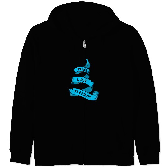 Peace love freedom blue Zip Hoodies