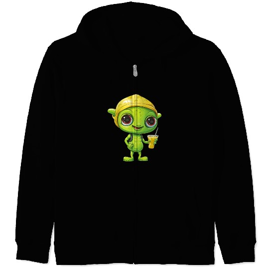 Refreshing Alien Lemonade: Green & Yellow Blend Zip Hoodies