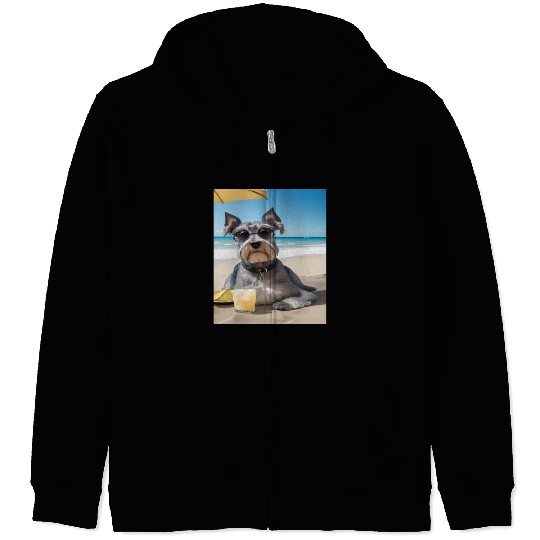 Schnauzer Chilling at Beach with a Drink Zip Hoodies