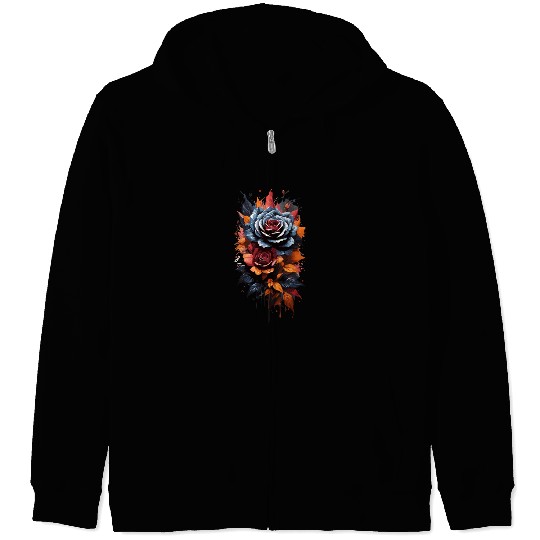 Black Rose floral Zip Hoodies