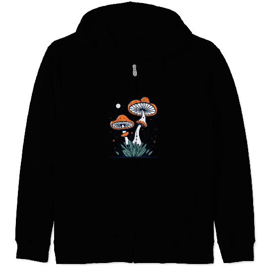 mushroom with Vintage Frog in Fall Woods Zip Hoodies