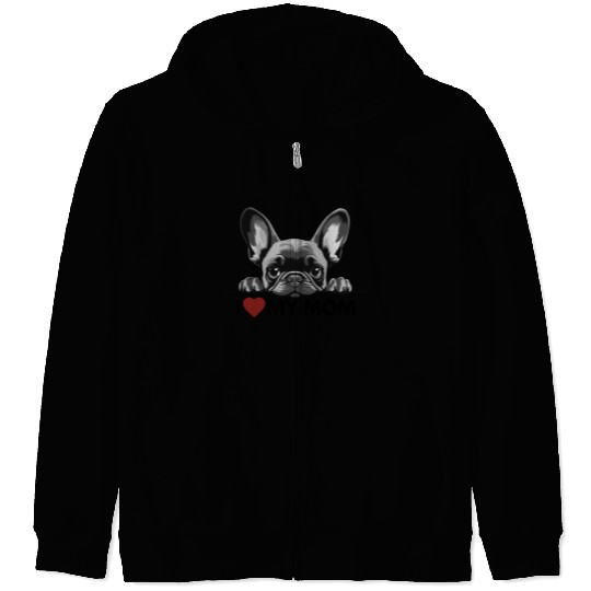 I Love My Mom - Gray French Bulldog Zip Hoodies