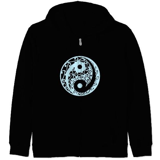 Yin And Yang In A Koru Pattern In A Light Blue Zip Hoodies