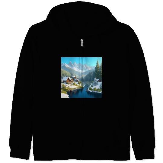 3D Snowy Serenity Zip Hoodies