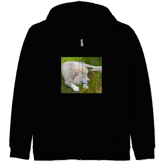 Slumbering Ivory King South African White Lion Zip Hoodies