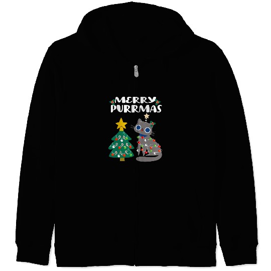Merry Purrmas - For Christmas Holiday Cat Lovers Zip Hoodies