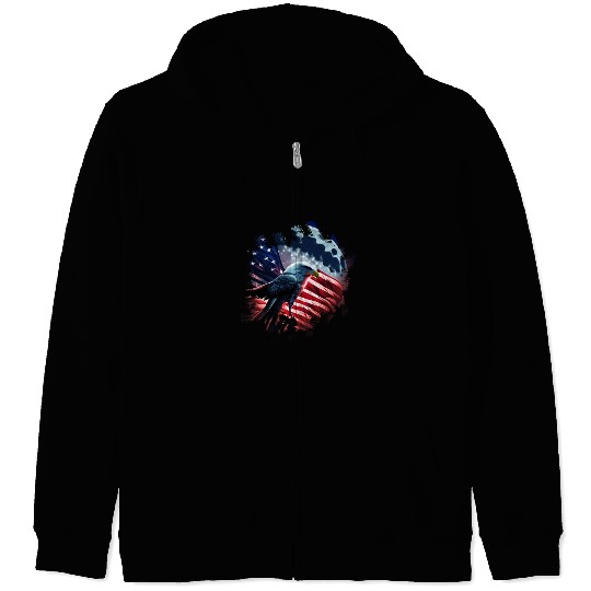 America eagle under Moon with American Flag Zip Hoodies