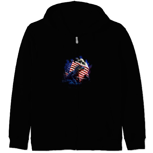 America lizard under Moon with American Flag Zip Hoodies