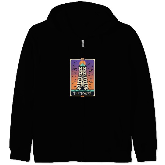 The Tower Tarot Skeleton Halloween Style Zip Hoodies