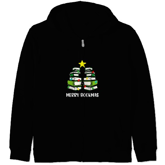 merry bookmas book reading lover librarian christm Zip Hoodies