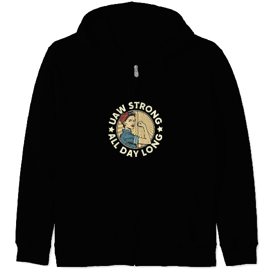UAW strong all day long UAW Strike Red Zip Hoodies