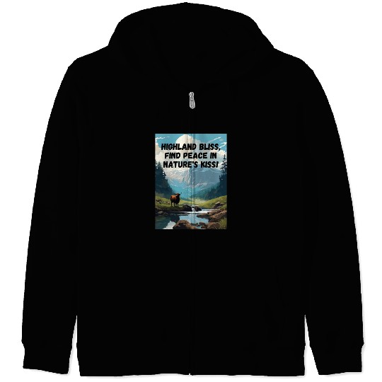 Highland Mountain Landscape with a highland cow Zip Hoodies