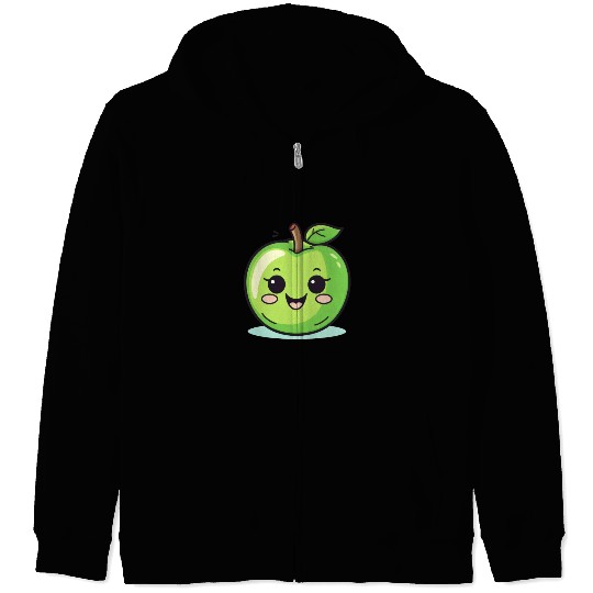 Apple Cute Fruit Green Smiling Lovers Foodie Zip Hoodies