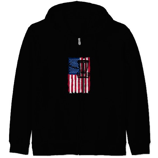 Disc Golf USA Flag American Folf Frolf Men Women Zip Hoodies