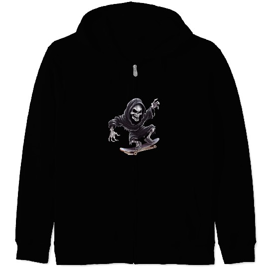 Grim Reaper Shreds the Streets: Skateboarding for Zip Hoodies