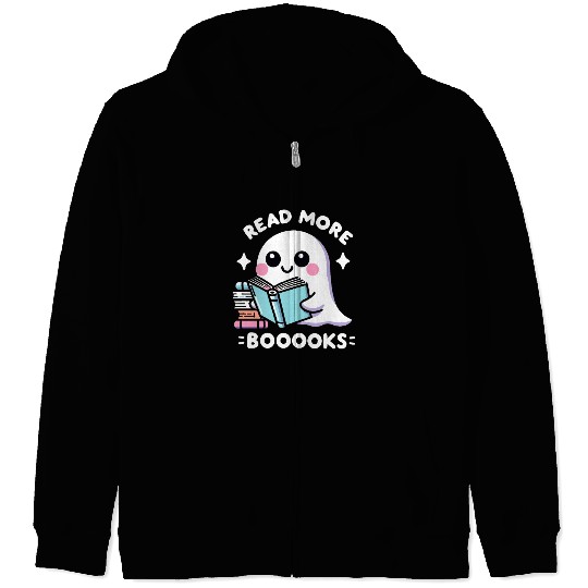 Cute Ghost Read a Book Halloween Zip Hoodies