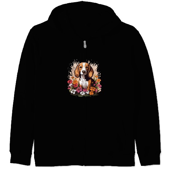 Beagle Mountain Flower Cute Colorful Puppy Dog Zip Hoodies