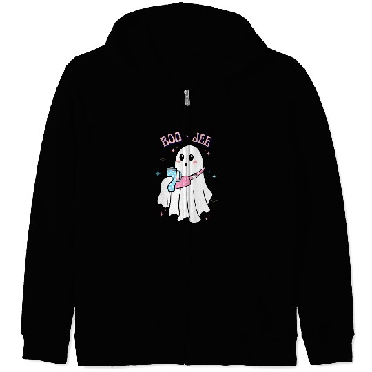 BOO-JEE Spooky Cute Ghost Halloween Costume Design Zip Hoodies