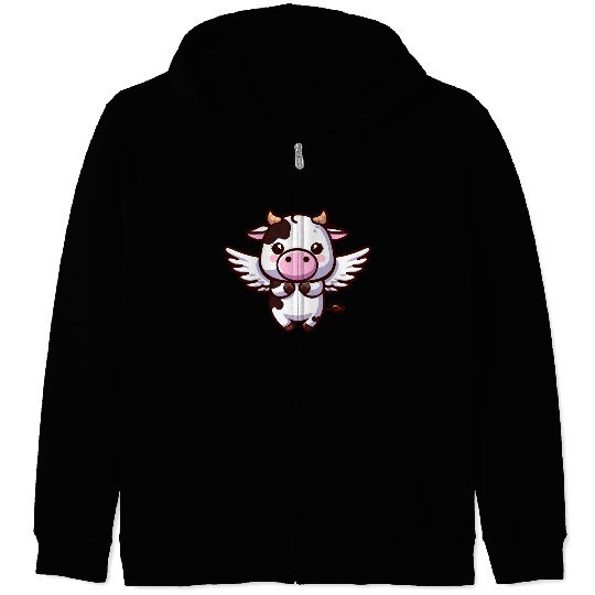 Heavenly Cow: An Angel with Wings Zip Hoodies