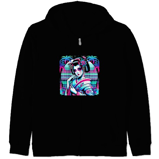 Japan Geisha Retrowave Synthwave Cyberpunk Zip Hoodies