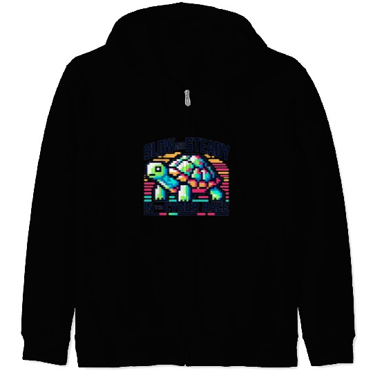 Cyber Turtle - Slow and Steady in 8-bit Color Zip Hoodies