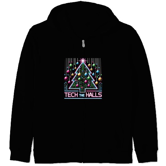 Tech the Halls - Christmas Tree in 8-bit Neon Zip Hoodies