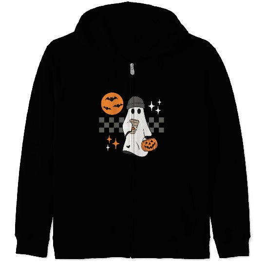 Halloween ghost pumpkin trick or treat Zip Hoodies