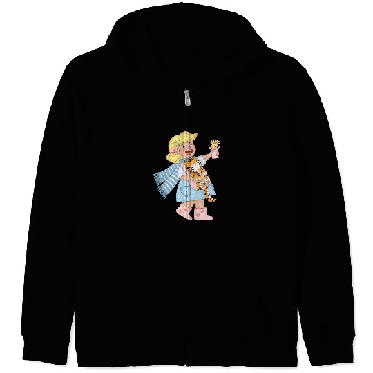 Happy Girl Carrying Tiger Cub Like A Baby Zip Hoodies