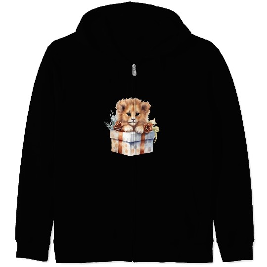 African Lion inside a Christmas gift box Zip Hoodies