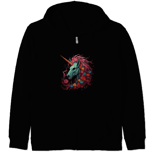 scary unicorn and flowers Zip Hoodies