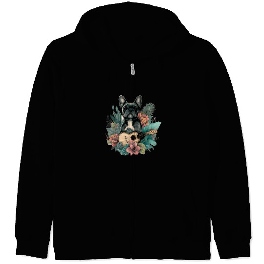 French Bulldog |Aloha Ukulele Hawaii Guitar Funny Zip Hoodies