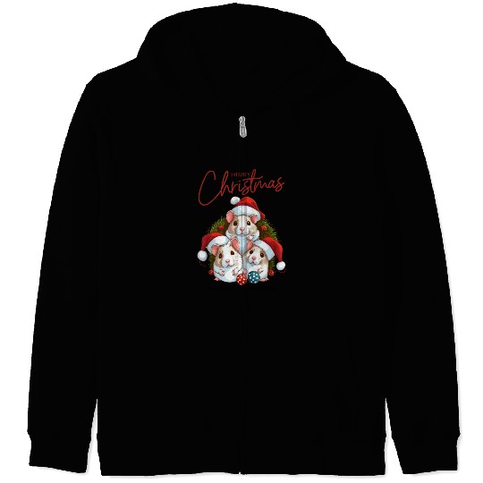 Festive Hamster Christmas Illustration Zip Hoodies