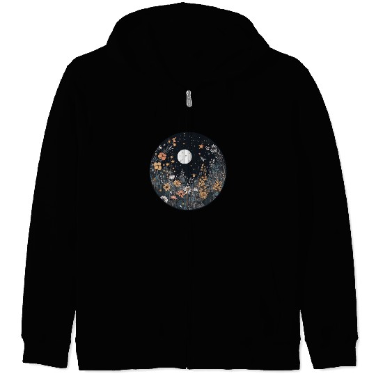 Midnight Sky Aesthetic Meadow Flower Garden Graphi Zip Hoodies