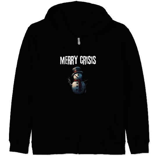merry crisis, snowman, humorous, merry christmas Zip Hoodies