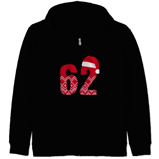 62 Red and White Christmas Number Sixty Two Zip Hoodies