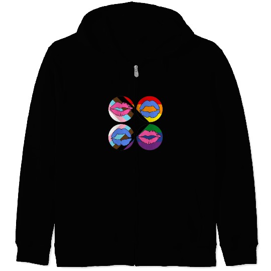 LGBTQ Gay Rainbow Progress Pride Flag Lips Zip Hoodies