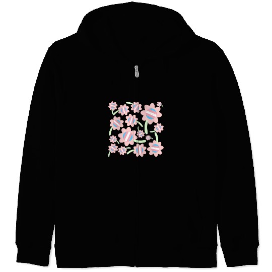 Transgender Pride Flag Flower Pattern Zip Hoodies