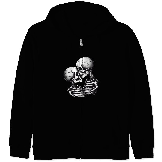 Skeleton Kissing Lovers' Design: Eternal Embrace Zip Hoodies