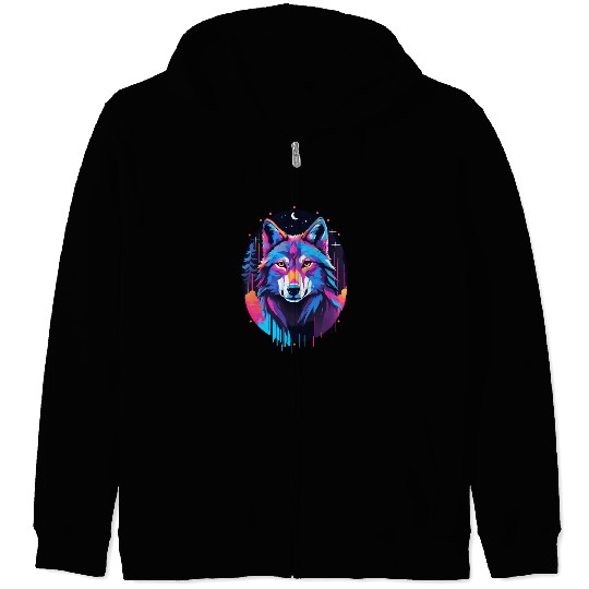 Eerie Blacklight Wolf Zip Hoodies - Neon Colors
